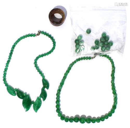 Two Colour Enhanced Jade Necklaces, and a Ring