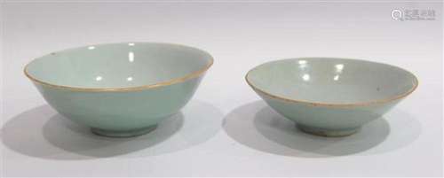 Two Chinese Pale Blue Celadon Glazed Bowls, 19th/20th C.,