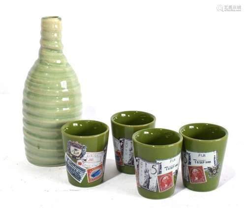 A Sake Bottle & Four Cups,