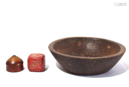 A Wooden Die, Box & a Large Bowl,