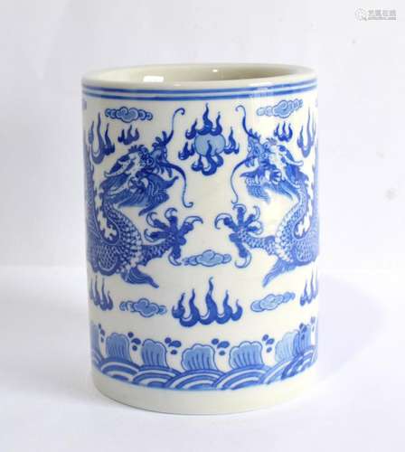 A Chinese Blue & White Dragon Brush Pot, Qianlong Mark t...