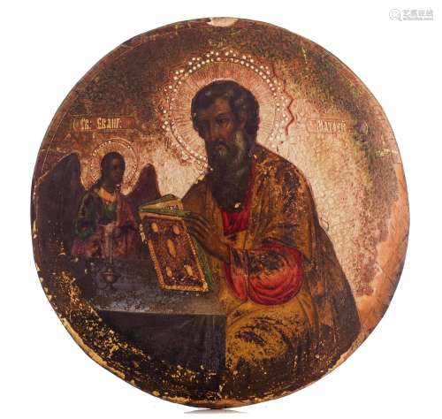(T) Russian tondo icon, the evangelist Mattheus,