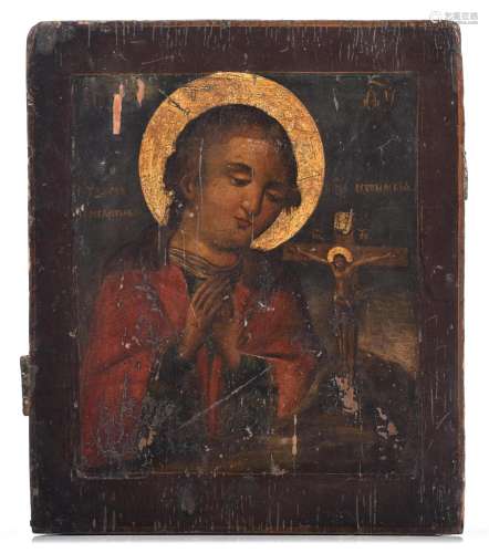 (T) A half-length figure of a saint in adoration of a