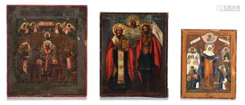 (T) Three small Russian icons, 19thCâ€¦