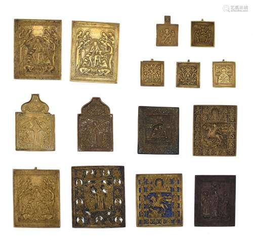 (T) A nice collection of 15 smaller brass icons, some