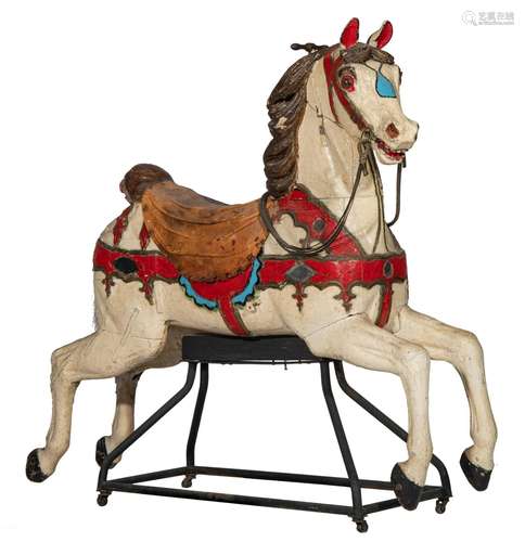 (T) A wooden polychrome painted carousel horse, H 124-