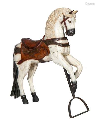 (T) A wooden polychrome painted carousel horse, H 113