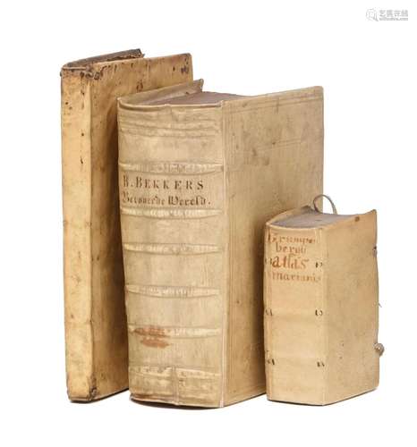 (T) A collection of three 17thC books, with leather