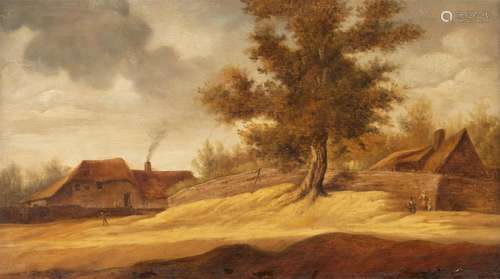 (T) No visible signature, landscape with farms, oil on