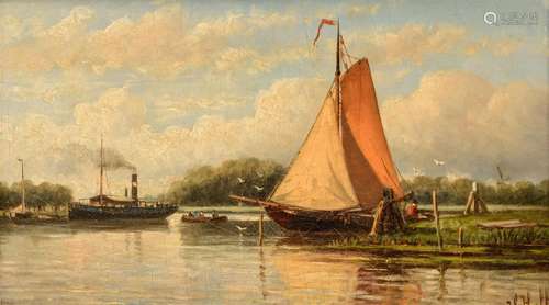 (T) Hendrick Hulk (1842-1937), boats on the river, oil