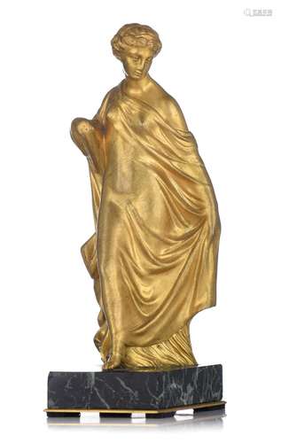 (T) Aphrodite, gilt bronze on a vert de mer marble