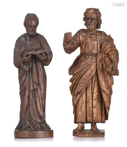 (T) Two carved oak sculptures of Saints, 18th - 19thC,