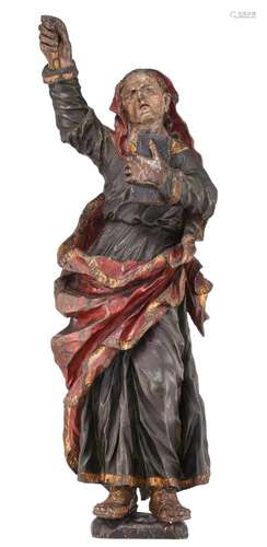 (T) A polychrome painted walnut sculpture of a female