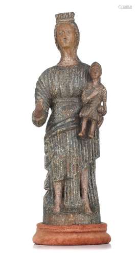 (T) A folk sculpture of the Madonna and Child, H 35 -