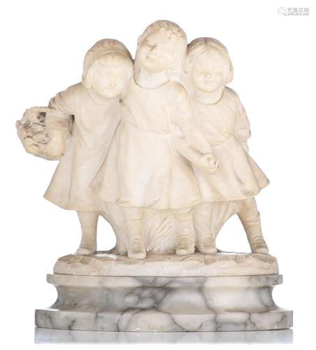 (T) Three playing girls, alabaster sculpture, H 39