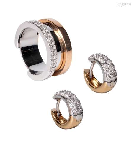 (T) An 18ct white and rose gold ring set with