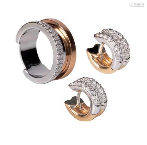 (T) An 18ct white and rose gold ring set with