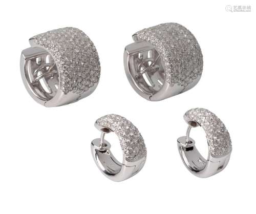 (T) Two pairs of 18ct white gold earrings set with