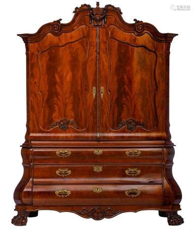 (T) An imposing Dutch mahogany cabinet, late 18thC, H