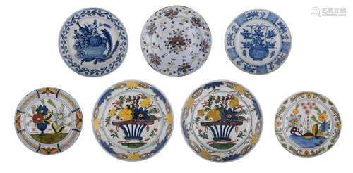 (T) A collection of seven Dutch Delftware chargers,