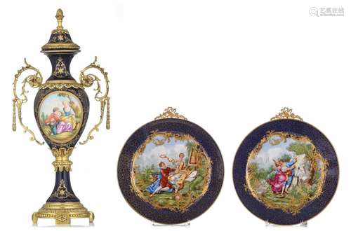 (T) A pair of hand-painted Sevres type plates and