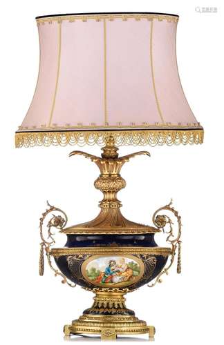 (T) A Sevres type table lamp, with gilt bronze mounts,