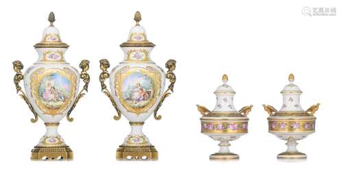 (T) A pair of Sevres type vases, and a matching pair