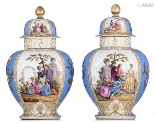 (T) A pair of Meissen style covered porcelain vases,