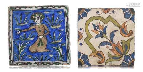 (T) A polychrome decorated figural Iznik tile and a