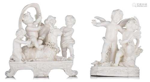 (T) Two white glazed Capodimonte figural groups,