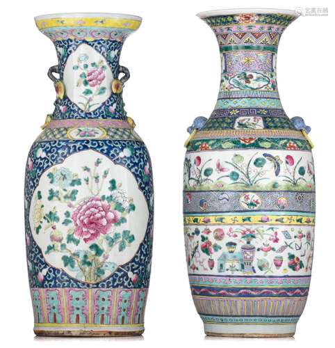 (T) Two Chinese famille rose vases, both paired with