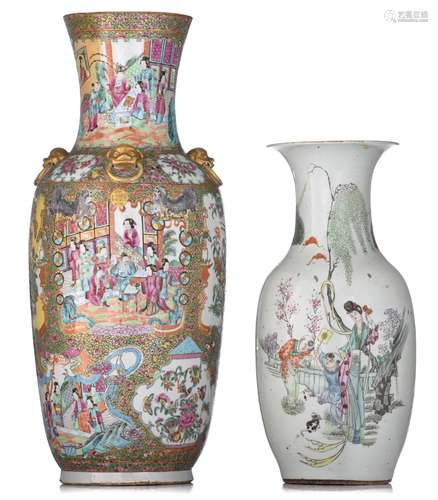 (T) A Chinese famille rose vase and a Canton famille