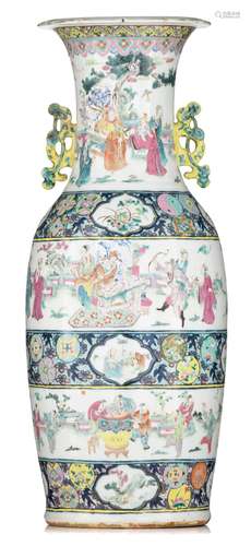 (T) A Chinese famille rose vase, paired with lingzhi