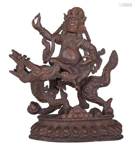 (T) A Sino-Tibetan bronze figure of Mahakala, H 21 - W