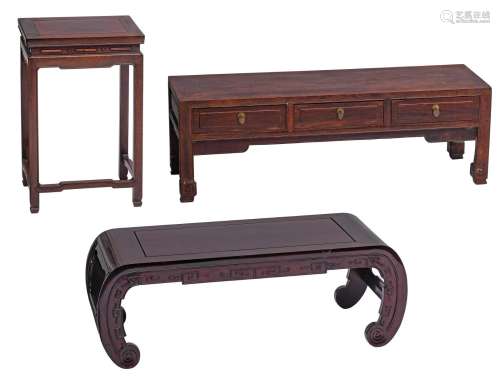(T) A collection of Chinese hardwood low tables, late