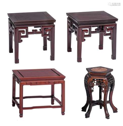 (T) Three Chinese carved bases in exotic hardwood, H