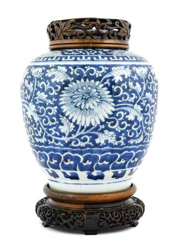 A Chinese Porcelain Jar, 17th century, of ovoid form, painte...