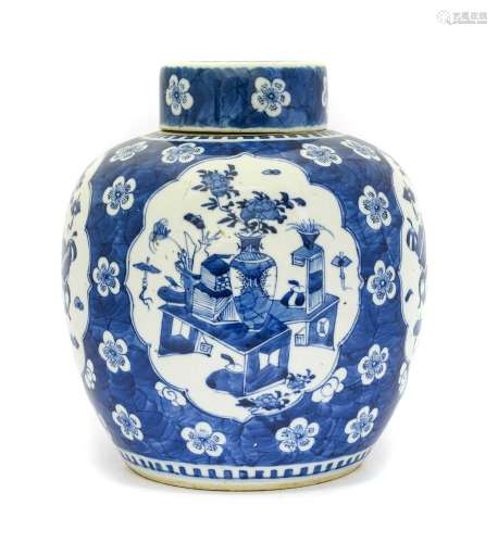 } A Chinese Porcelain Ginger Jar and Cover, in Kangxi style,...