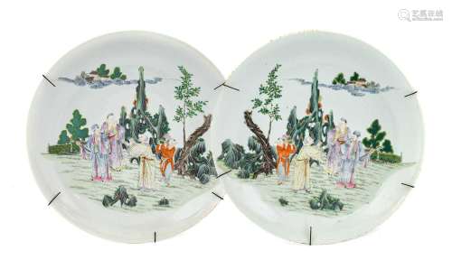 A Pair of Chinese Porcelain Chargers, in Yongzheng style, pa...