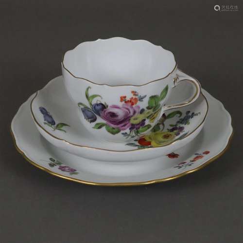 Gedeck mit Blumenmalerei - 3-tlg, Meissen, Form "Neuer ...