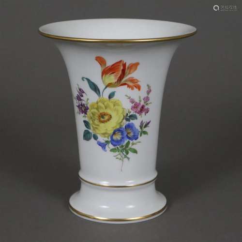 Trichtervase - Meissen, 20. Jh., Porzellan, Blumendekor, Gol...