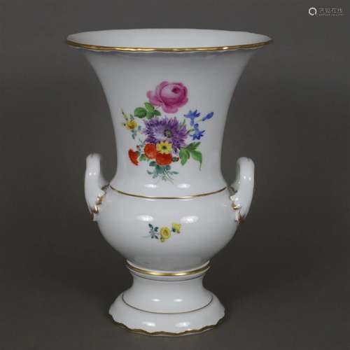 Henkelvase - Meissen, 20.Jh., Porzellan, polychrome Blumenma...