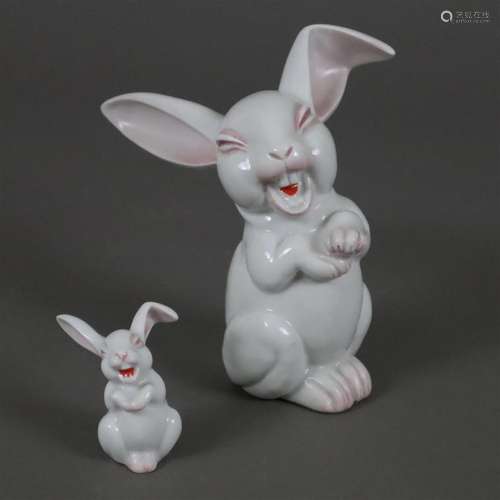 Zwei Porzellanfiguren "Lachender Hase" - Rosenthal...