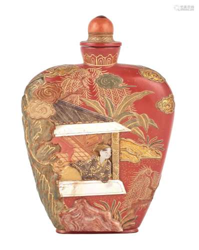 An Embellished Red Lacquer Snuff Bottle