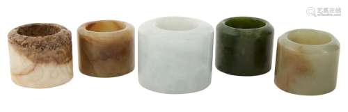 Five Chinese Carved Jade Archers Rings