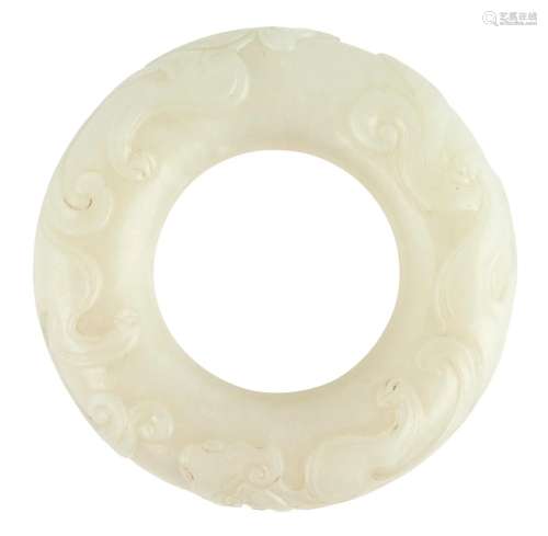 A Chinese Carved White Jade Ring
