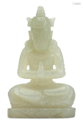 A Chinese White Jade Carving of a Bodhisattva