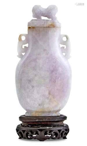 A Chinese Lavender Jadeite Vase and Cover