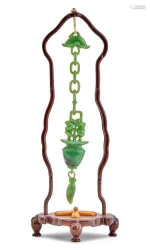 A Chinese Green Jadeite Hanging Vase
