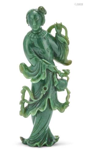 A Chinese Spinach Jade Carving of a Meiren